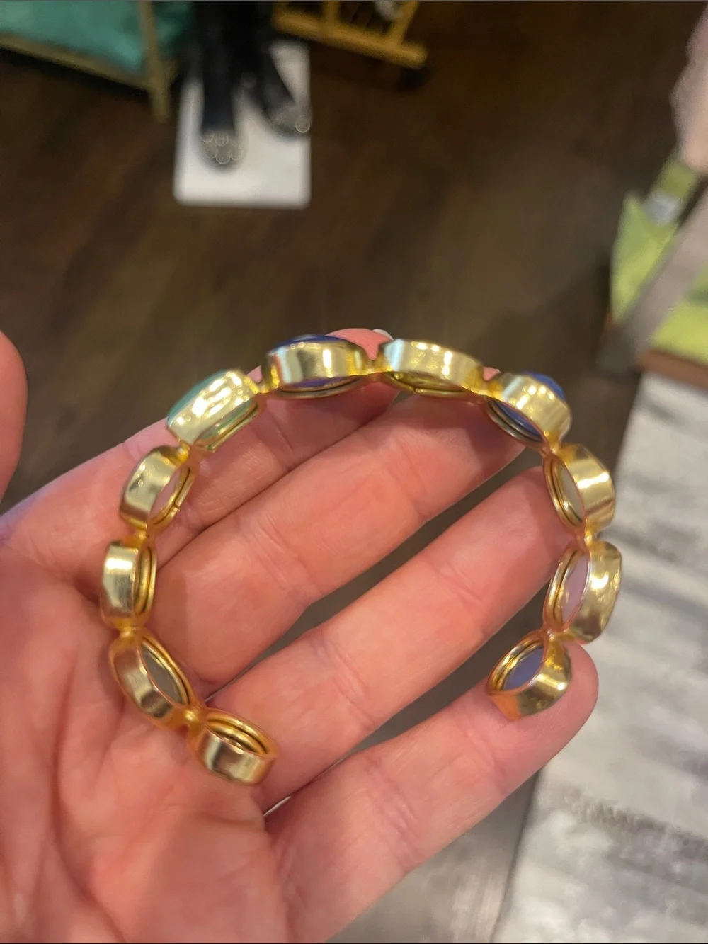 Turkish adjustable handmade Gold-Tone Stone Cuff Bracelet - Green & Blue